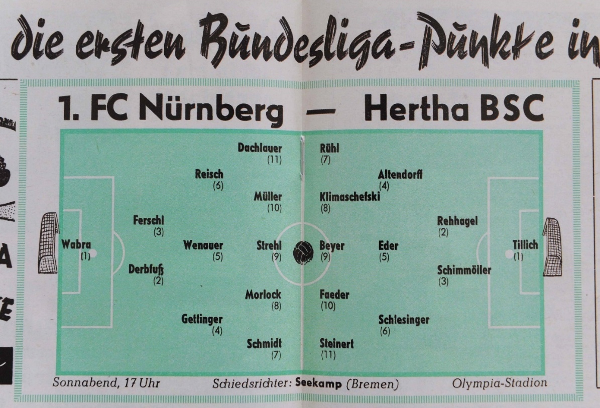 Der 1. FC Nürnberg und Hertha BSC treffen am 1. Spieltag der Bundesliga am 24. August 1963 aufeinander. Foto: Imago Images / Camera 4